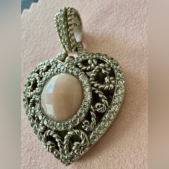 Judith Ripka Silver Heart Pendant With Pink 
Opal Checkerboard Cut Stone - Picture 3 of 7